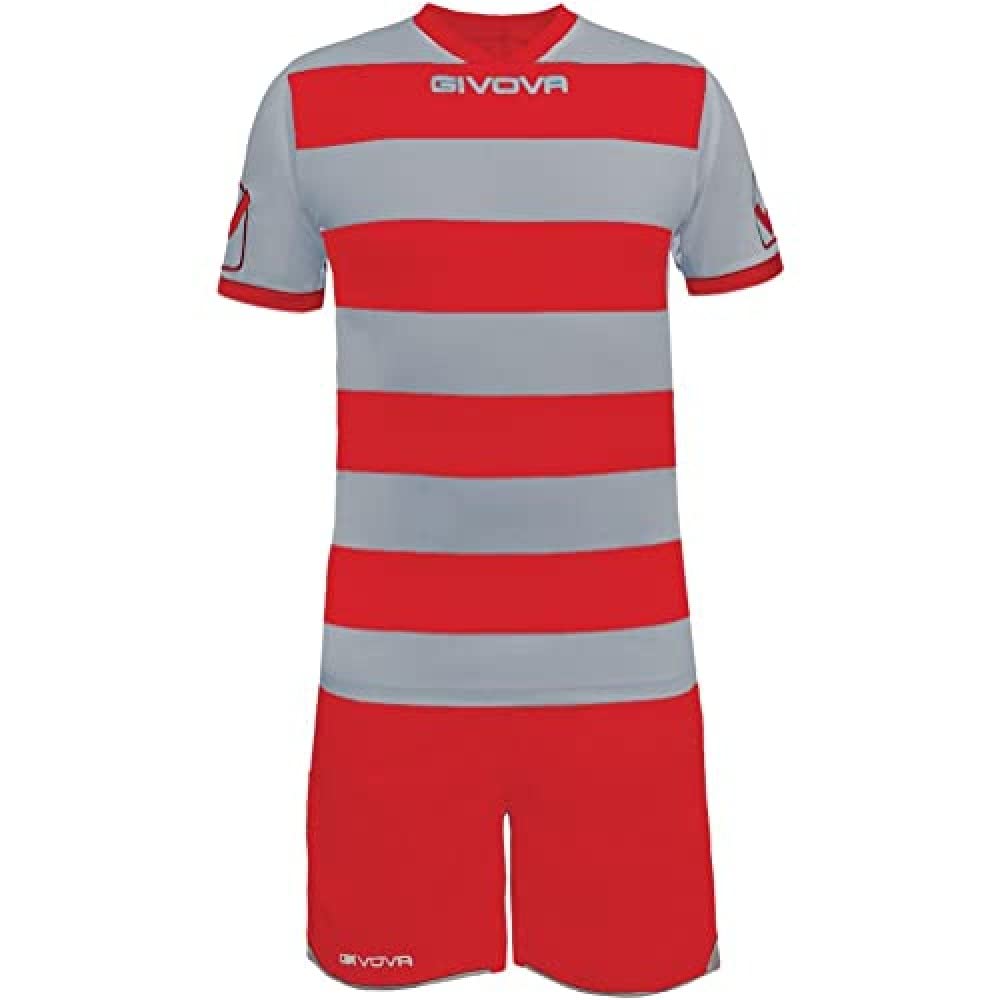Givova Herren Grau/Rot Rugby Set Trikot Mit Shorts Groß