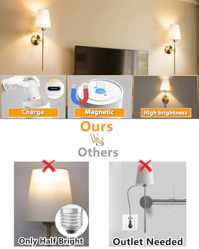Image of Adetu Wall Sconces Set of 2, Battery Operated Wall Sconce