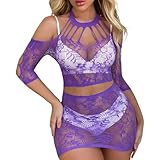 Vhersily 2026 Vestido sexy para mujer, red de pescado, mini vestidos de malla química, dos piezas, encaje con liga, Cut out Body Fishnet Babydoll estilo moderno y fiesta vibrante para Party Club