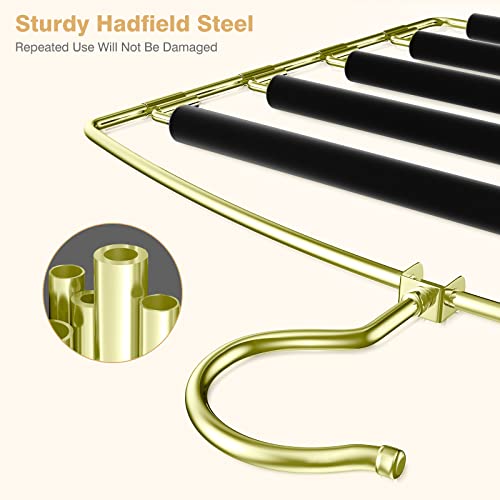Roylvan 5 Tier Pants Hangers Space Saving, 2 Pack Non-Slip Foam Padding Closet Organzier For Trousers Slacks Jeans Scarf Hanging, Clothes Hangers With Swing Arm, 360 Swivel Hook, Black Gold #TOP3