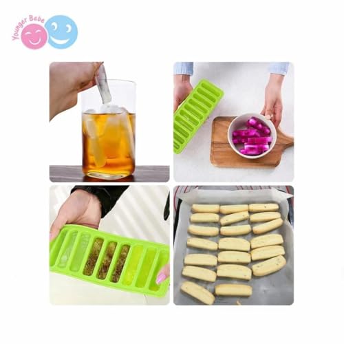 Image of Silicone Ice Cube Tray Mould for Water Small Rectangle Shapes ice-Cube Tray for Water Bottle Freezer Cocktail Whiskey Coffee Fruit Juice for Cocktail & Bourbon - (Green, Standard, Rectangular)