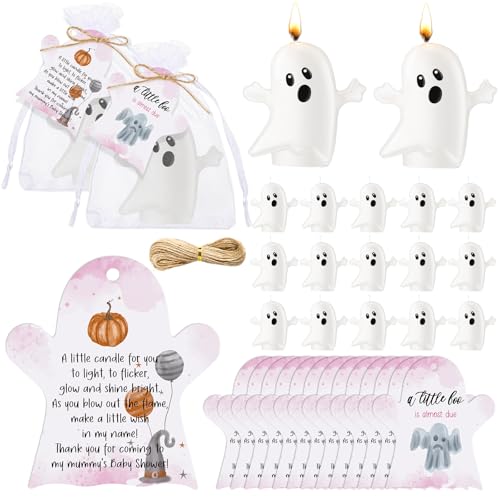 MTLEE 25 conjuntos de lembrancinhas de chá de bebê de Halloween lindas velas fantasmas sem cheiro, m