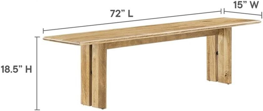 Pemberly Row 72" Solid Mango Wood Bench, Oak Finish, Adjustable Foot Pads, Modern Farmhouse Style, Versatile Seating for Dining Room, Living Room, Mudroom, Bedroom Decor Accent