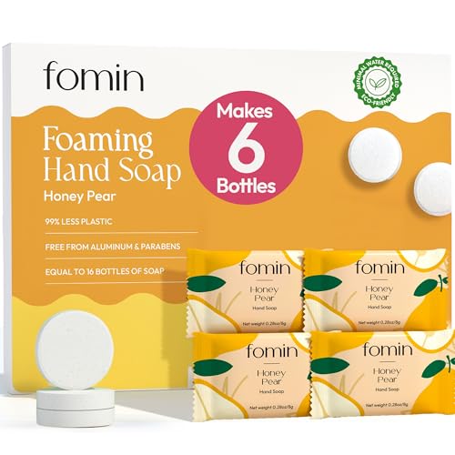 FOMIN Foaming Hand Soap Tablet Refills (6 Count) - Makes 48 fl oz (6 x 8 fl oz) - Honey Pear - Foaming Hand Soap Tablets, Sustainable Soap Tablets for Hand Wash