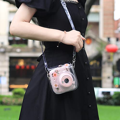 Wogozan Case For Fujifilm Mini 12/11 / 9/8 Instant Camera Protective Bag With Transparent Shoulder Strap (Real Flower - Pink) #TOP5