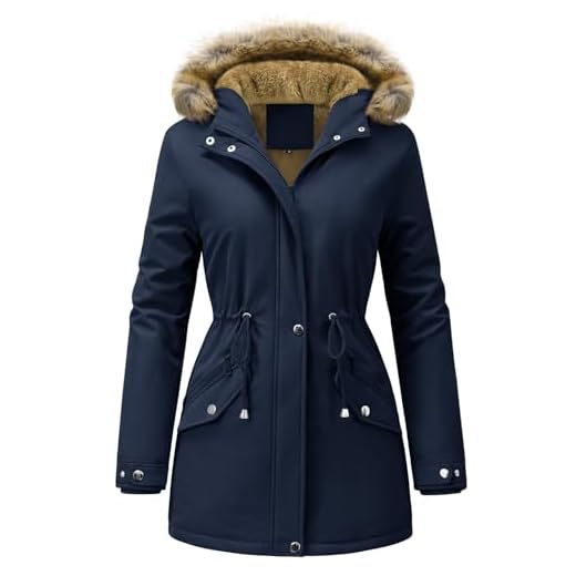 Vijamiy Manteau Femme Hiver Chic et Chaud Parka Femme Mi Saison ImperméAble Automne Manteaux Coat Female Epaisse Matelassée avec Double Poche Zippée(Bleu marine,S)