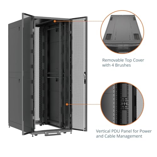 Image of Tecmojo 42U Server Rack Cabinet - PRE-Assembled 32inch Width 48inch Depth IT Network Equipment Cabinet Rack Enclosure with Casters - 3000lbs Weight Capacity,Black