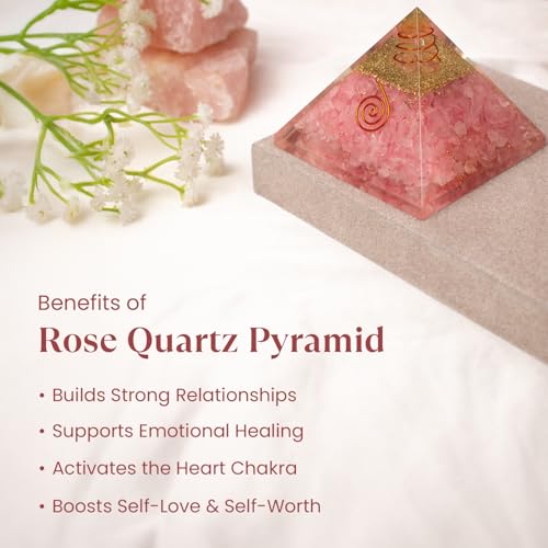 Image of Astrotalk Love Attraction Resin Pyramid | Rose Quartz Crystal Pyramid for Relationship Harmony & Self-Love | Vastu Items for Home Decor | Office Table Decoration Items | Gift for Man & Woman