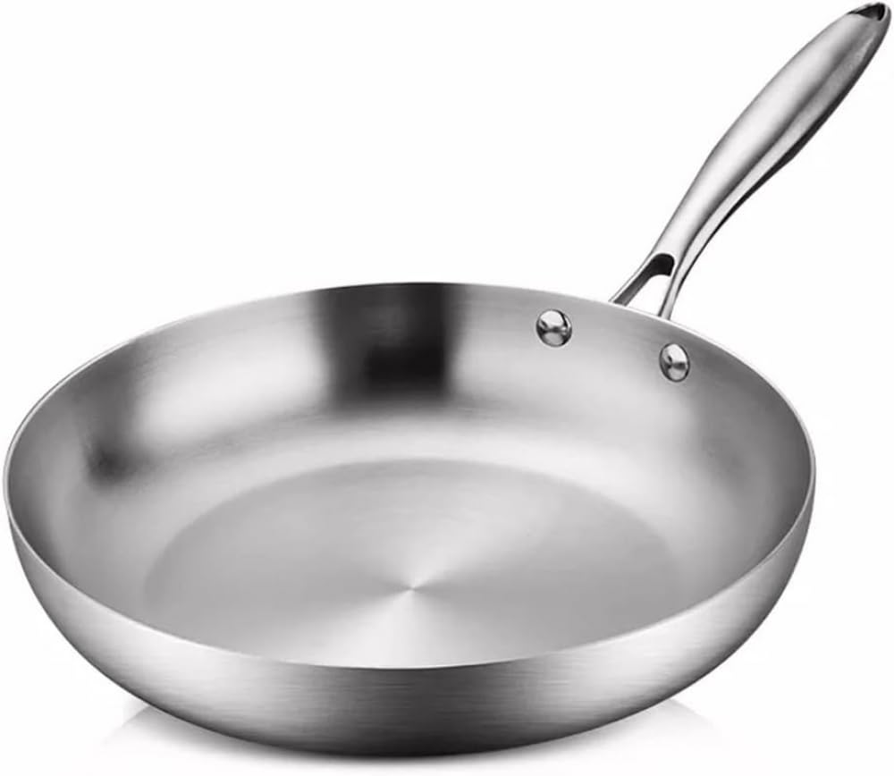ASerZenith Frying Pan,Stainless Steel Frying Pot Uncoated Household Wok Suitable For Induction And Gas Hobs,Heat-Resistant Handle,28Cm