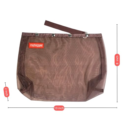 Image of Medium 4 Snaps Mesh Travel Knitting Bag with Snap Opening, Lightweight Nylon Storage Pouch for Yarns, Needles and Accessories (Brown)