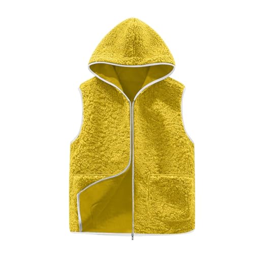 Gilet fausse laine femme avec capuche veste sans manches pour superposition
