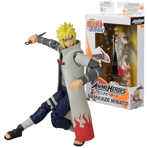 BANDAI - Naruto Shippuden Anime Heroes Figura de Acción Minato Namikaze 17cm - 36905 Multicolor - Figuras articuladas poseable con Manos y Accesorios Intercambiables