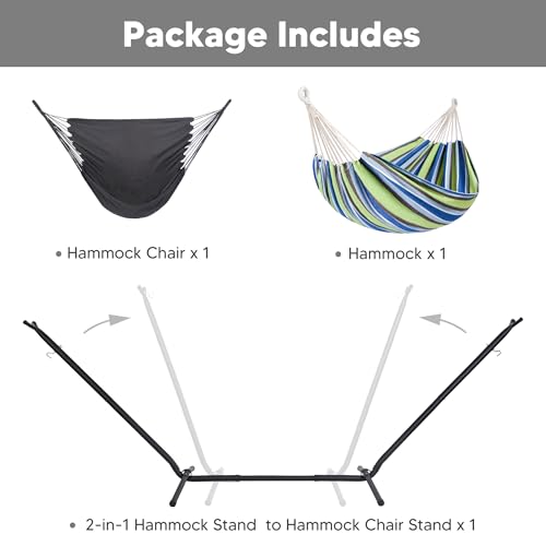 Image of SUNCREAT 2-in-1 Convertible Hammock with Stand, Light Green Stripes