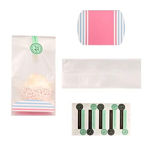 BBC Translucent Plastic Cookie Cupcake Treat Bags With Inserts And Stickers 100 Counts
