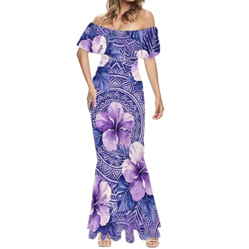 Image of Polynesian for Women S-7XL Off Shoulder Maxi Dress Hawaiian Summer Dresses