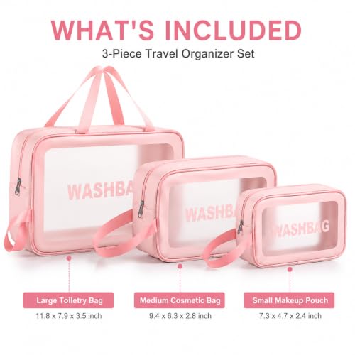 Image of MELVIS Makeup Pouch Bag for Women | Travel Toiletry Organizer Set of 3 | Waterproof Cosmetic Wash Bag with Clear Window | Portable Travel Kit Carry Pouch