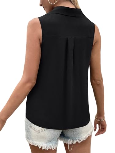 Vrtige Women's Casual Collar V Neck Button Down Sleeveless Tunic Blouse Shirt Tank Top2