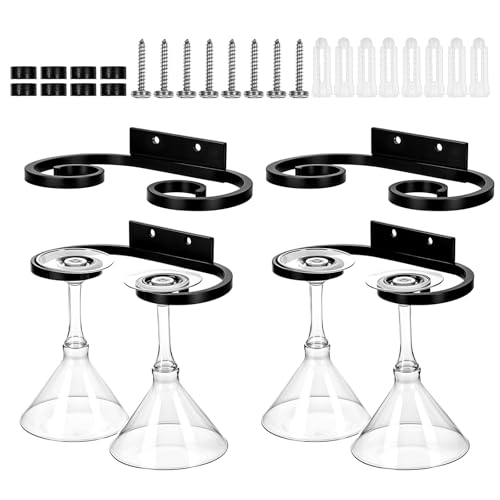 Ubamdom 4 Pcs Metal Black Wine Cup Hanger Holder,Wine Glass Wall Holder, Under Shelf Cabinet Stemware Storage Organizer Stemware Storage Organizer for Kitchen, Dining Room, Bar (6.77 Inch)