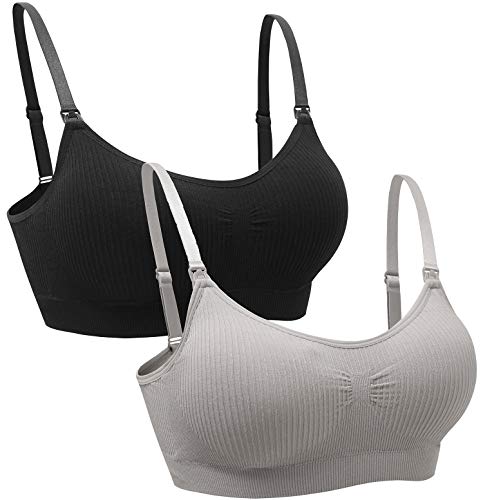 Image of Suekaphin 2PACK Nursing Maternity Bra for Pregnancy Women Breastfeeding Comfortable Sleeping with Extenders