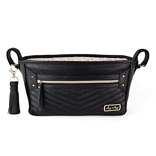 Image of Itzy Ritzy Adjustable Stroller Caddy with Tassel – Stroller Organizer Featuring Two Built-in Pockets, Front Zippered Pocket and Adjustable Straps to Fit Nearly Any Stroller, Jetsetter with Tassel (CADT8368)