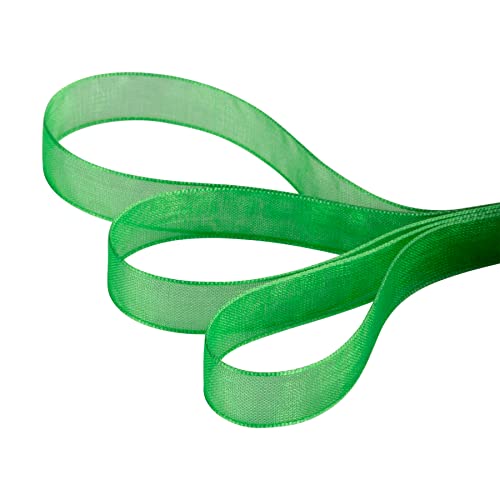 Ribbonitlux 9mm Sheer Organza Ribbon, Classic Green Shimmer Chiffon Ribbon 45M-Roll - Image 3