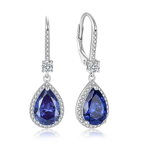 Teardrop Leverback Birthstone Earrings for Women 925 Sterling Silver 5A Cubic Zircon Dangle Drop Birthstone Earrings Jewelry Anniversary Birthday Christmas Gifts for Her