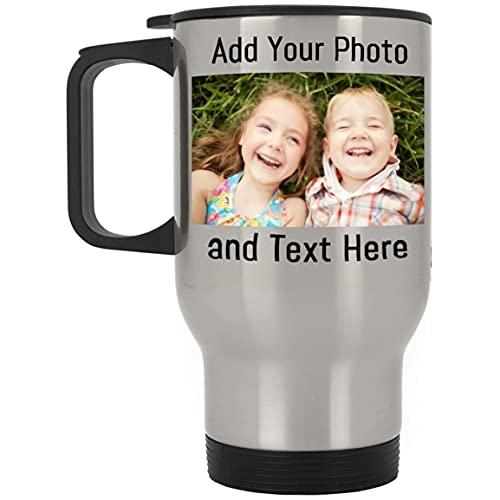 Custom Personalized Travel Mug - Create Your Own Customized Photo Travel Tumbler Mug with Your Favorite Photos/Text/Logo - 14 oz Car Mug with Lid - Personalized Gift for Birthday or Anniversary