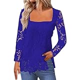 Vente Flash du Jour Et Soldes en Ligne,Chemisiers Et Blouses Femme Chic Et Élégant Haut Femme Ete Dentelle VêTements Femme Tee Shirt Femme Manches Longues Tunique Femme Blouse Femme(Bleu,XXL)