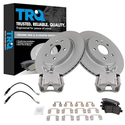 Image of TRQ Rear Brake Pad and Rotor Set Ceramic 315 mm Coated Rotors Calipers Hoses Compatible with 2014-2015 Chevrolet Malibu