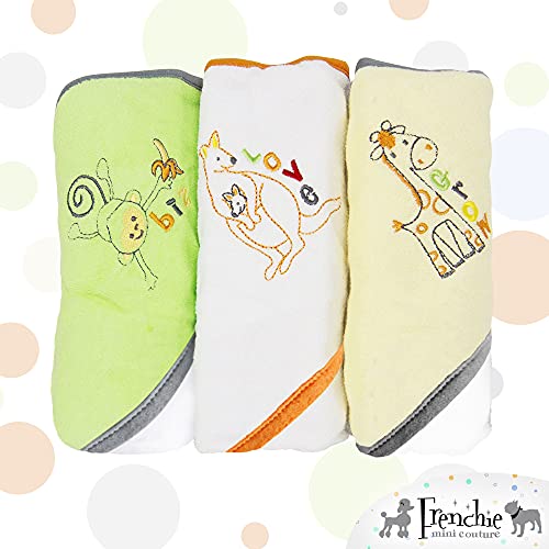 Frenchie Mini Couture, Hooded Bath Towels For Babies, 80% Cotton/20% Polyester, Wild Animal Design Baby Bath Towel Set, Pack Of 3 #TOP1
