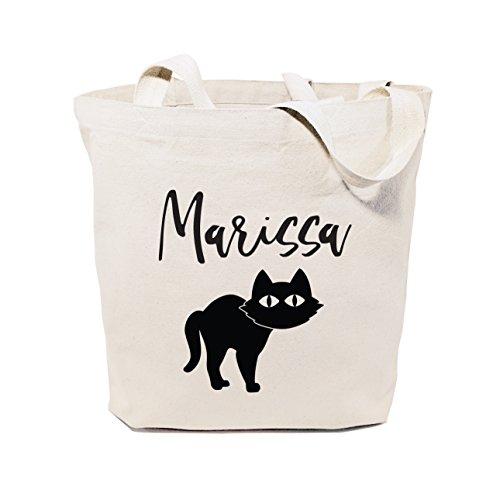 The Cotton & Canvas Co. Personalized Name Black Cat Reusable Halloween Tote, Trick or Treat Bag, Candy Sack