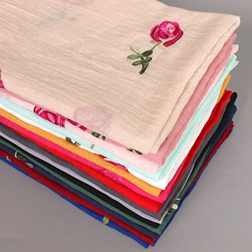 Yizelli Women's Breathable Rose Embroidery Shawl Spring Autumn Large Scarf Summer Beach Shawl Head Wrap Hijab3