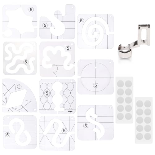 14 PCs Free Motion Quilting Template Set Includes 11 Quilting Templates 3mm, High Shank Ruler Foot, Non-Slip Grips, Free Motion Quiltings Rulers and Templates for DIY Quiltings on Sewing Machines