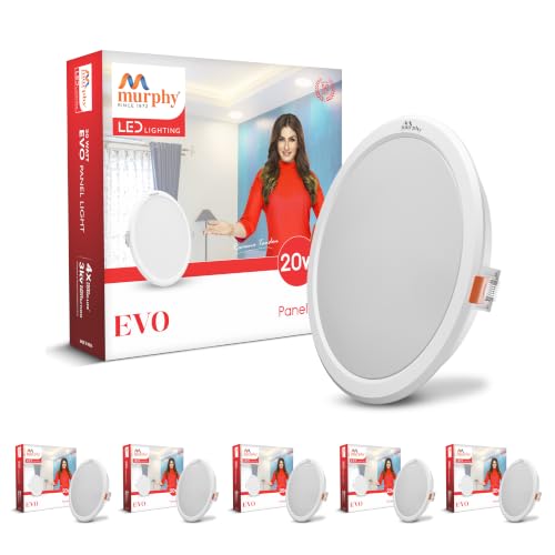Image of Murphy EVO 20W Round LED Panel Light | 3000K Warm White| Recessed Ceiling Light | 2000 Lumens | 210mm Cutout | 4kV Surge Protection | BIS Approved |2-Year Warranty | Pack of 6