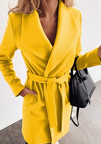 GRASWE Women's Woolen Mid-Length Fashion Lapel Collar Winter Blend Coat - Open Front Elegant Pea Coat4