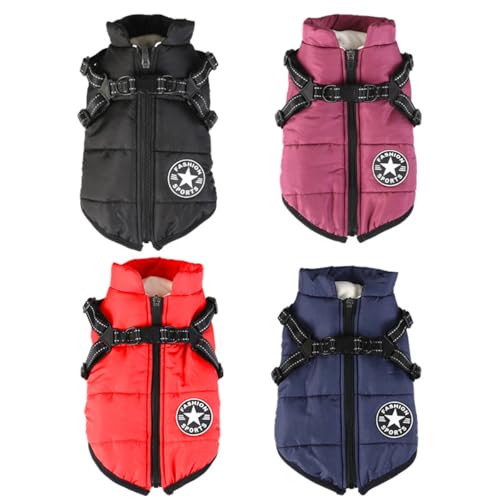 Morycat犬服 秋冬 ダウンベスト Dカン付 防寒コート ジャケット 袖なし ドッグウェア 裏ボア 綿服アウター お出かけ 散歩 小中型犬 (ブラック,XL)