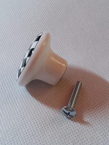 Black And White Checkered Checkers - Racing Race Cars - Decorative Glossy Ceramic Cupboard Cabinet Pulls Dresser Drawer Knobs #TOP2
