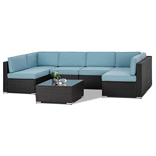 Suncrown Outdoor Patio Furniture 7 Piece Sofa Set Black Brown Wicker Washable Seat Cushions With Ykk