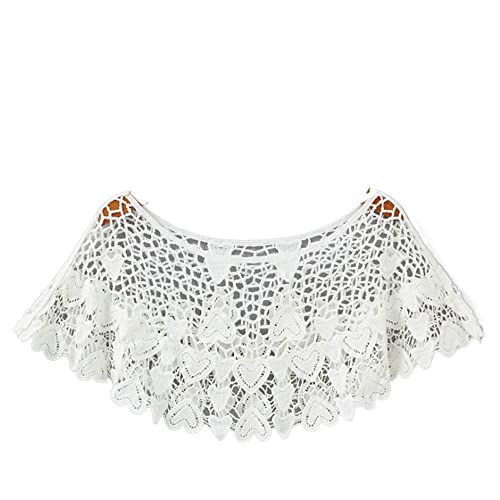 gofidin Chales de punto de ganchillo vintage para mujer, Blanco, Talla única