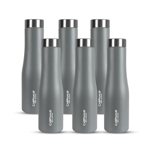 Image of CASPIAN / / / Aqua ISI Certified Stainless Steel Water Bottle 1ltr. (R Blue, 1 Litre, Set of 6) | Leak Proof Thunder for Fridge Home Office Travel School Kids Boys Girls Adults Sports Gym Yoga| BPA Free