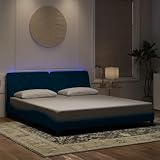 Teenpull Bettgestell mit LED blau Samt 180x200 cm, Polsterbett mit Kopfteil-Kissen, Sperrholzlatten, USB-Anschluss, modernes Wellen-Design für Schlafzimmer und Gästezimmer