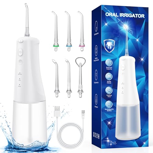 TeethBliss irrigador dental Portatil Irrigador Bucal: Irrigador Dental Inalámbrico Profesional 6 Boquillas 3 Modos, IPX7 Impermeable USB-C Recargable Para Limpieza Dientes, Para el Hogar y los Viajes
