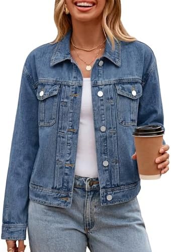 Glamaker Womens Jean Jacket 2026 Casual Basic Trendy Button Down ...