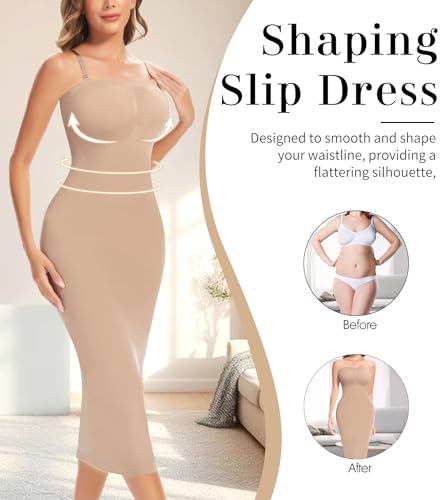 Slip Dress for Women Full Slip for Under Dresses Shapewear Tummy Control Long Slip with Back Slit3