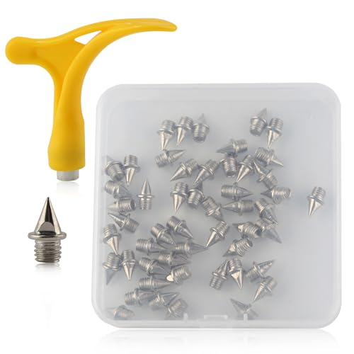 GOLD DEER 50PCS Track Spikes Track and Cross Country Spikes 1/4-Inch Steel Track Shoe Spikes Replacements wiht Spike Wrench for Sports Running Track Shoes Trainer Accessories Sports Accessories