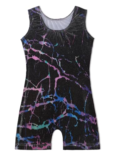 Image of EQSJIU Gymnastics Leotards for Girls Kids Rainbow Mosaic Mermaid Butterfly Stars Leopard Galaxy Tie Dye Cosmos Leopard