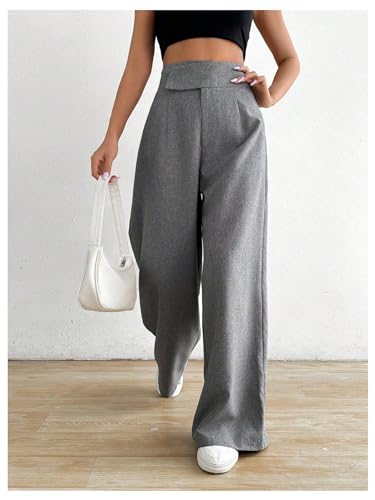 MakeMeChic Women's Pleated Wide Leg Pants Asymmetrical Waist Tummy Control Trousers4