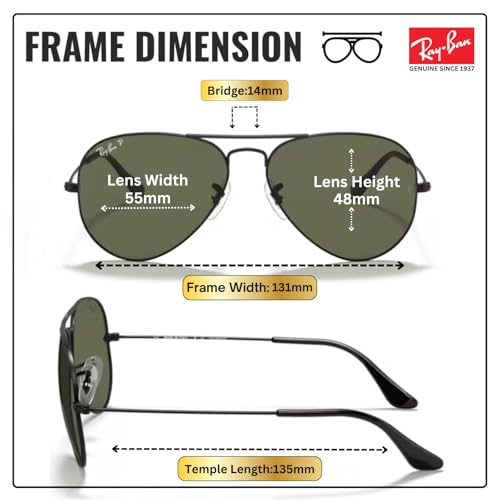 Image of Ray-Ban RB3025 CLASSIC AVIATOR POLARIZED Sunglasses for Men & Women with Official Eyewear Kit