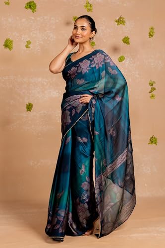 Image of MIRCHI FASHION Saree for Woman Chiffon Foil Work Floral Printed | Ethnic Sari for Function and Farewell with Unstitched Blouse Piece (Available in 15 Colors)