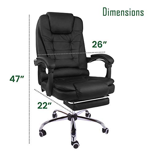 Halter Reclining Leather Office Chair, Modern Executive Adjustable Rolling Swivel Chair, Gaming Chair with Headrest and Retractable Footrest, Black
